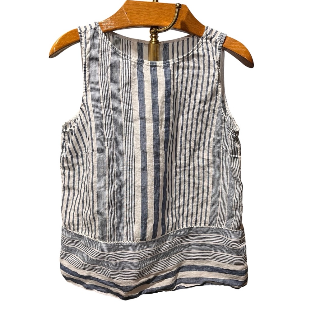 J. Jill Love Linen Blue and White Striped Tank Top Medium Beachy
